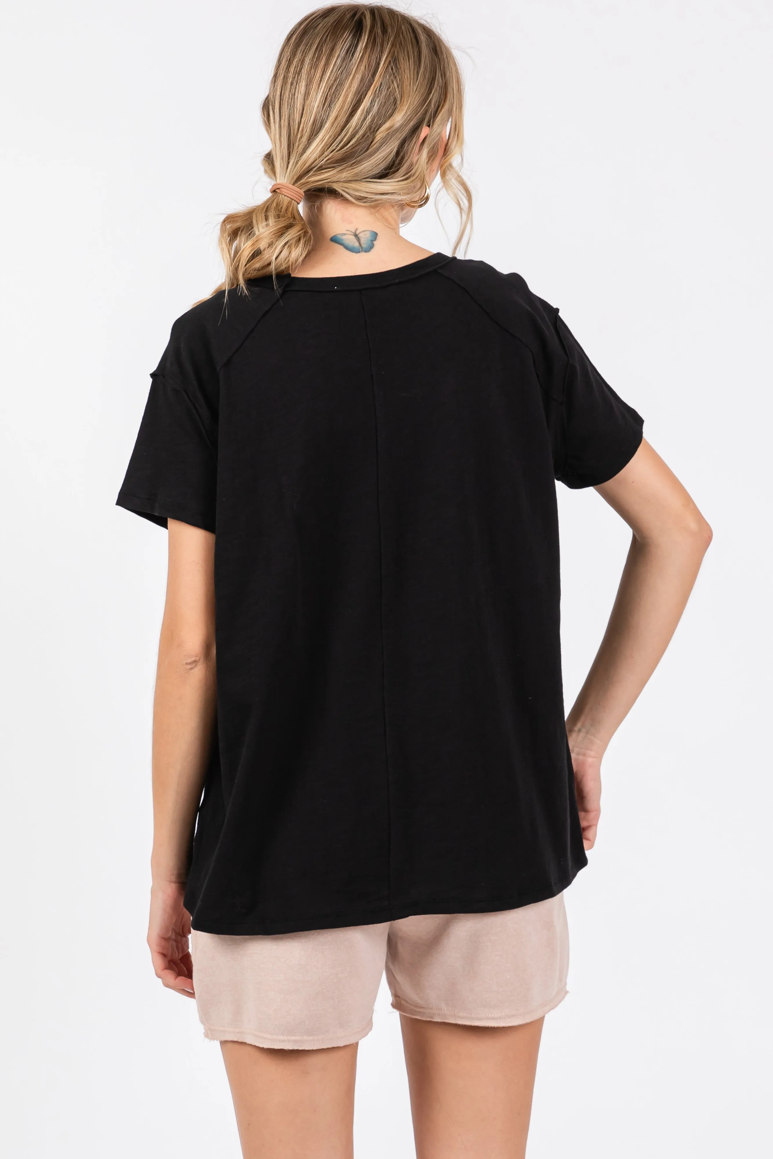 Black Raw Hem Short Sleeve Top sold by Pinkblush product image thumbnail 3