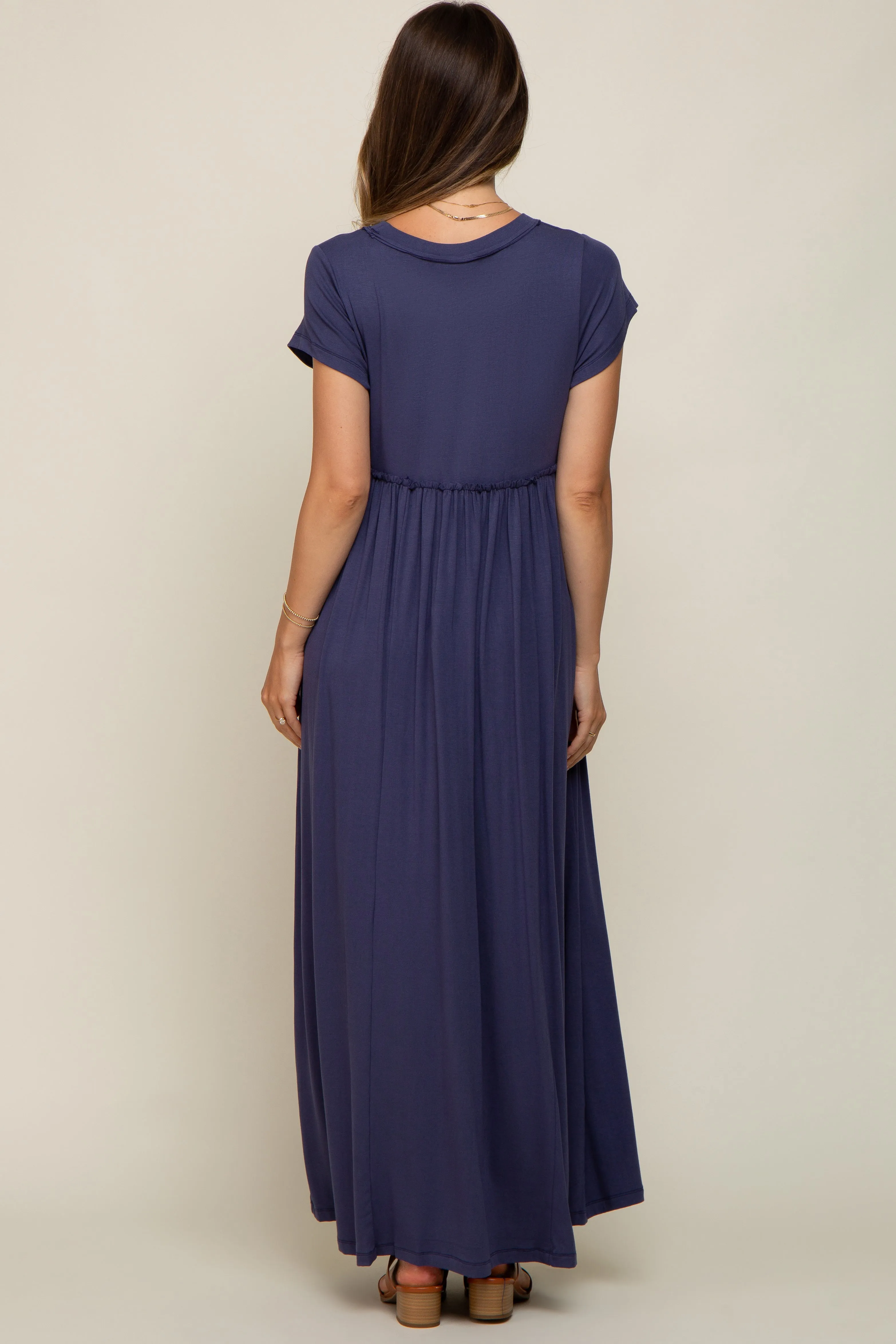 Navy Short Sleeve Pocketed Maternity Maxi Dress sold by Pinkblush product image thumbnail 3
