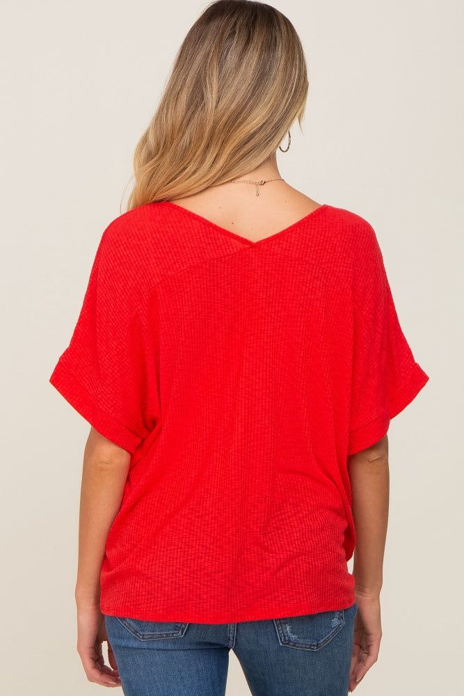 Red Rib Knit V-Neck Maternity Top sold by Pinkblush product image thumbnail 3
