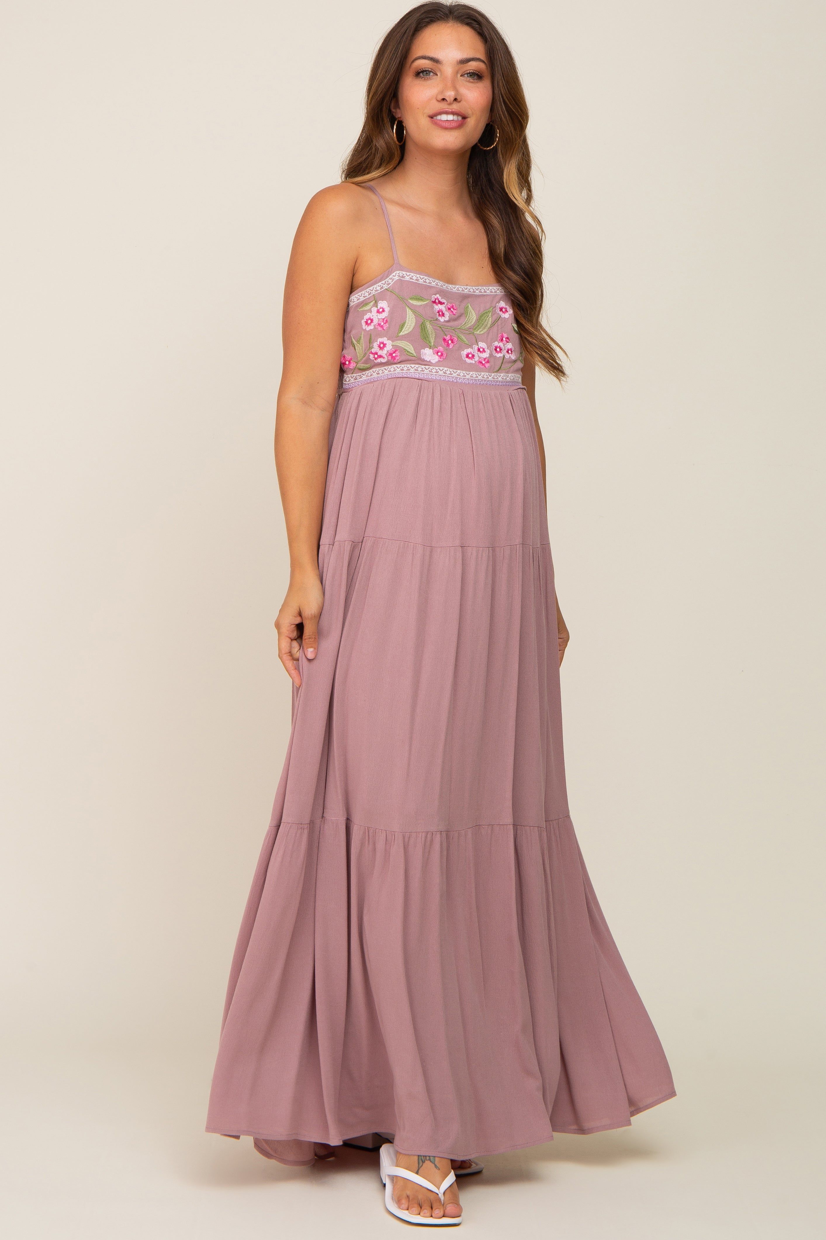 Mauve Floral Embroidery Maternity Maxi Dress sold by Pinkblush product image thumbnail 4
