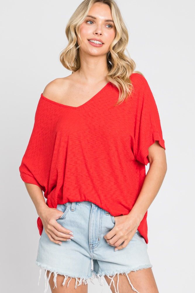 Red Rib Knit V-Neck Maternity Top sold by Pinkblush product image thumbnail 4