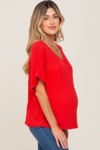 Red Rib Knit V-Neck Maternity Top sold by Pinkblush