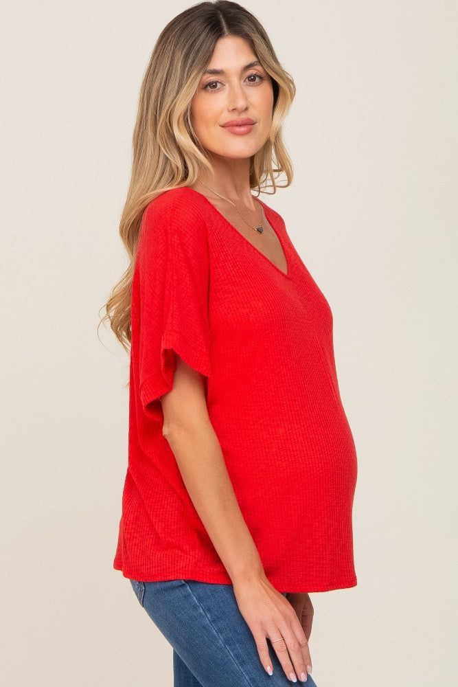 Red Rib Knit V-Neck Maternity Top sold by Pinkblush product image thumbnail 2