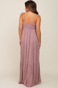 Mauve Floral Embroidery Maternity Maxi Dress sold by Pinkblush