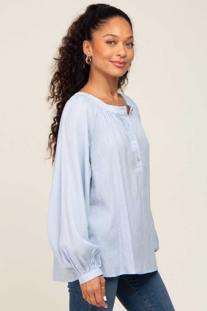 Light Blue Button Front Long Puff Sleeve Top sold by Pinkblush product image thumbnail 2