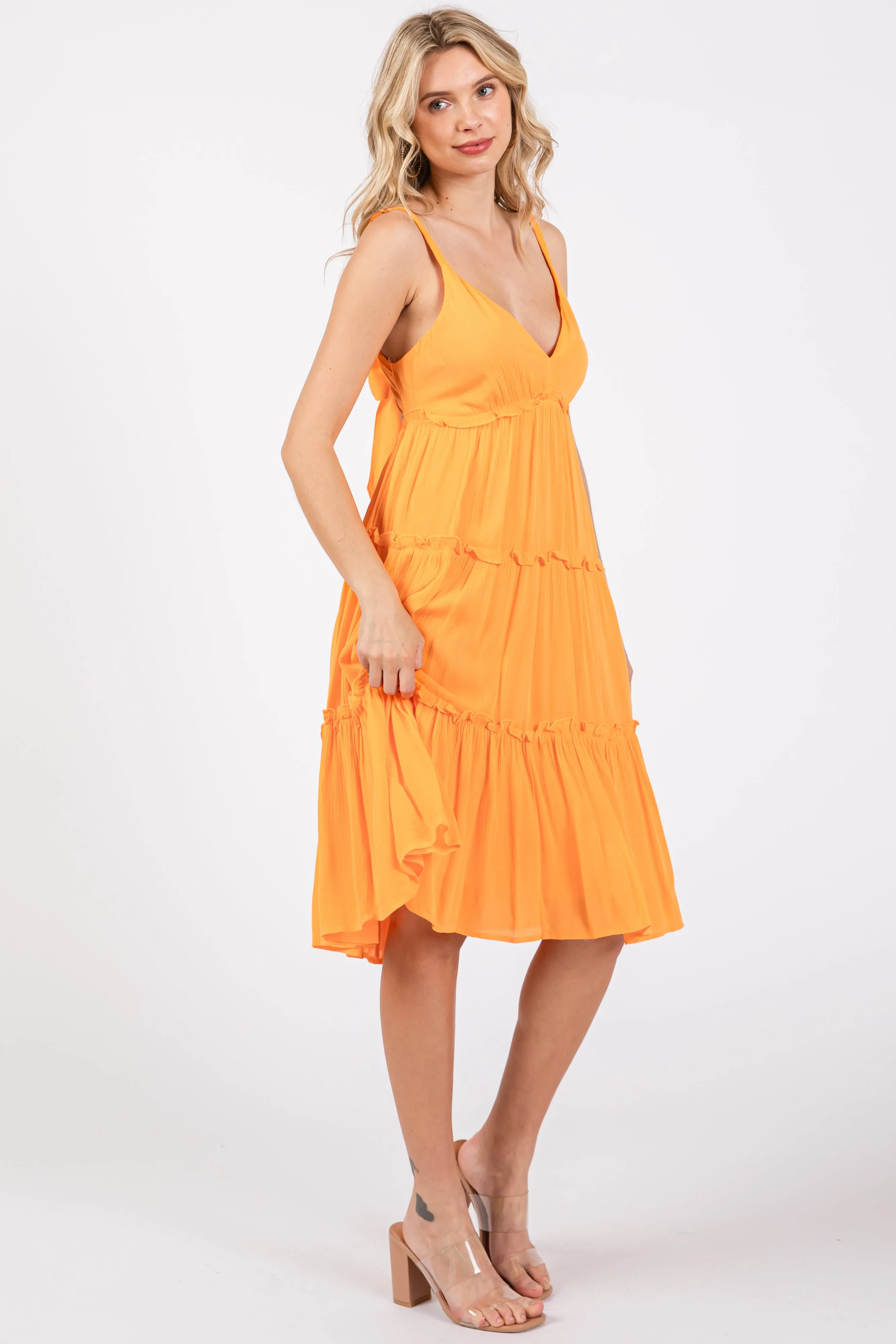 Orange Ruffle Tiered Cutout Back Tie Dress sold by Pinkblush product image thumbnail 2