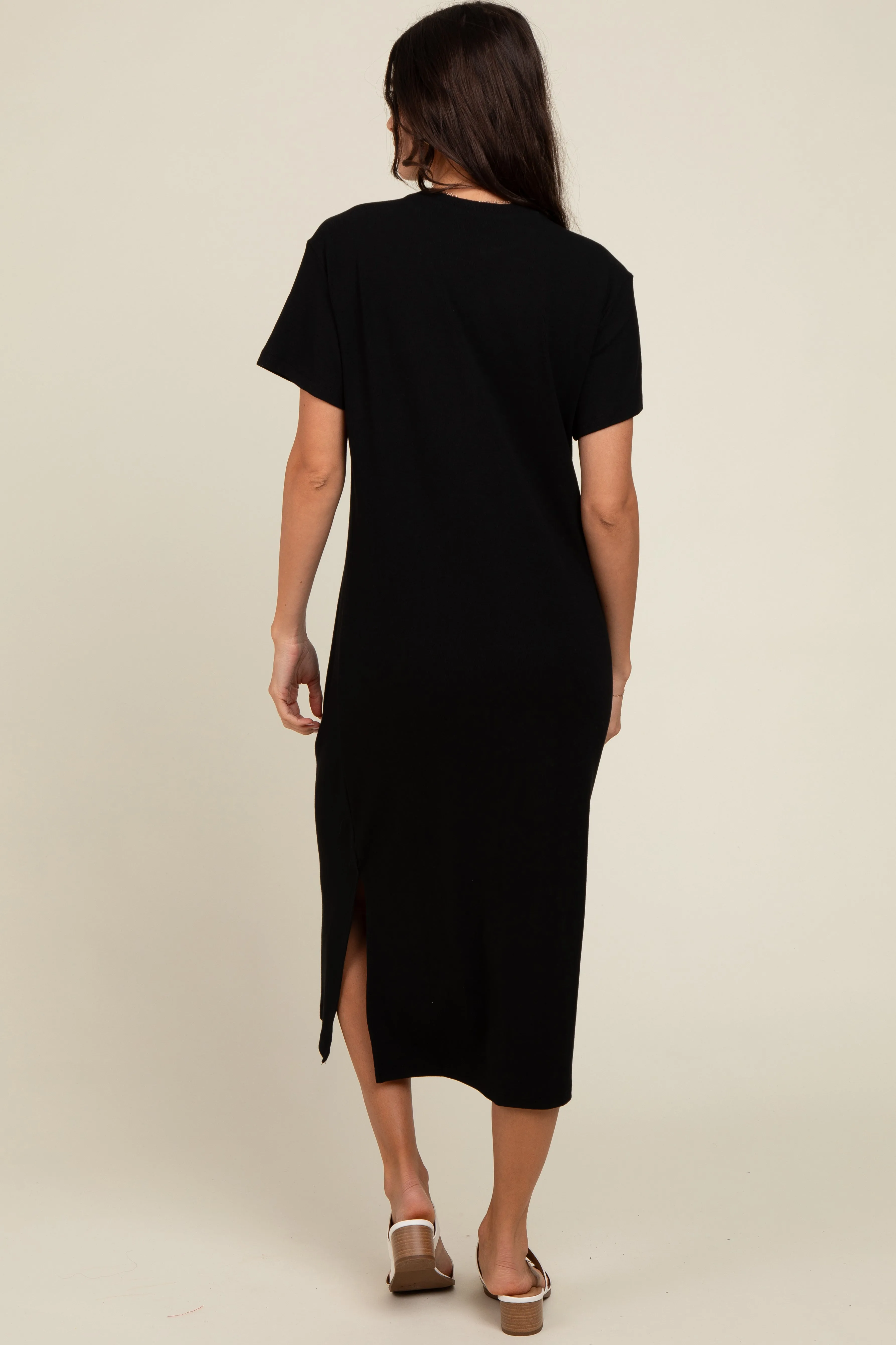 Black Short Sleeve Side Slit T-Shirt Midi Dress sold by Pinkblush product image thumbnail 4