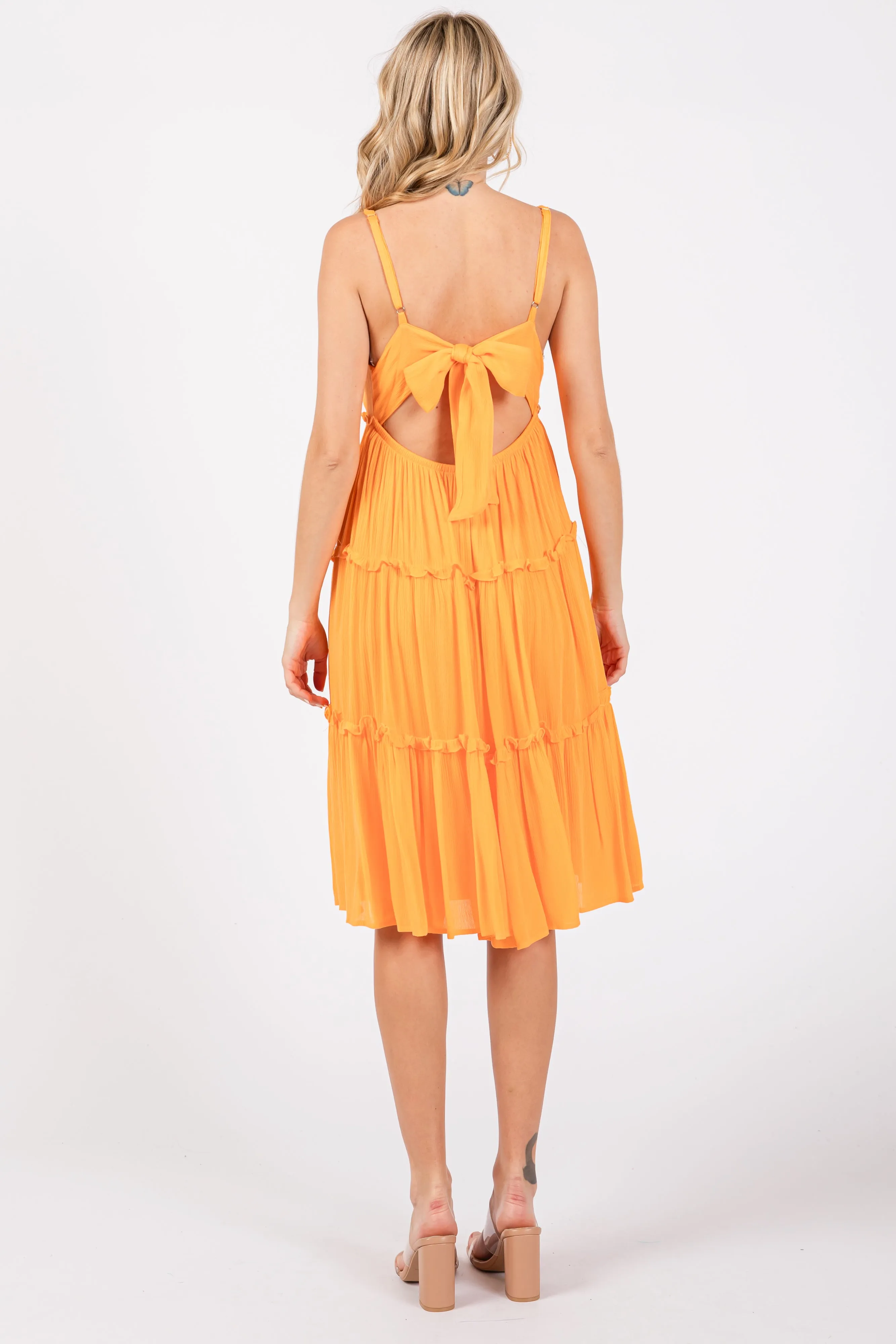 Orange Ruffle Tiered Cutout Back Tie Dress sold by Pinkblush product image thumbnail 3