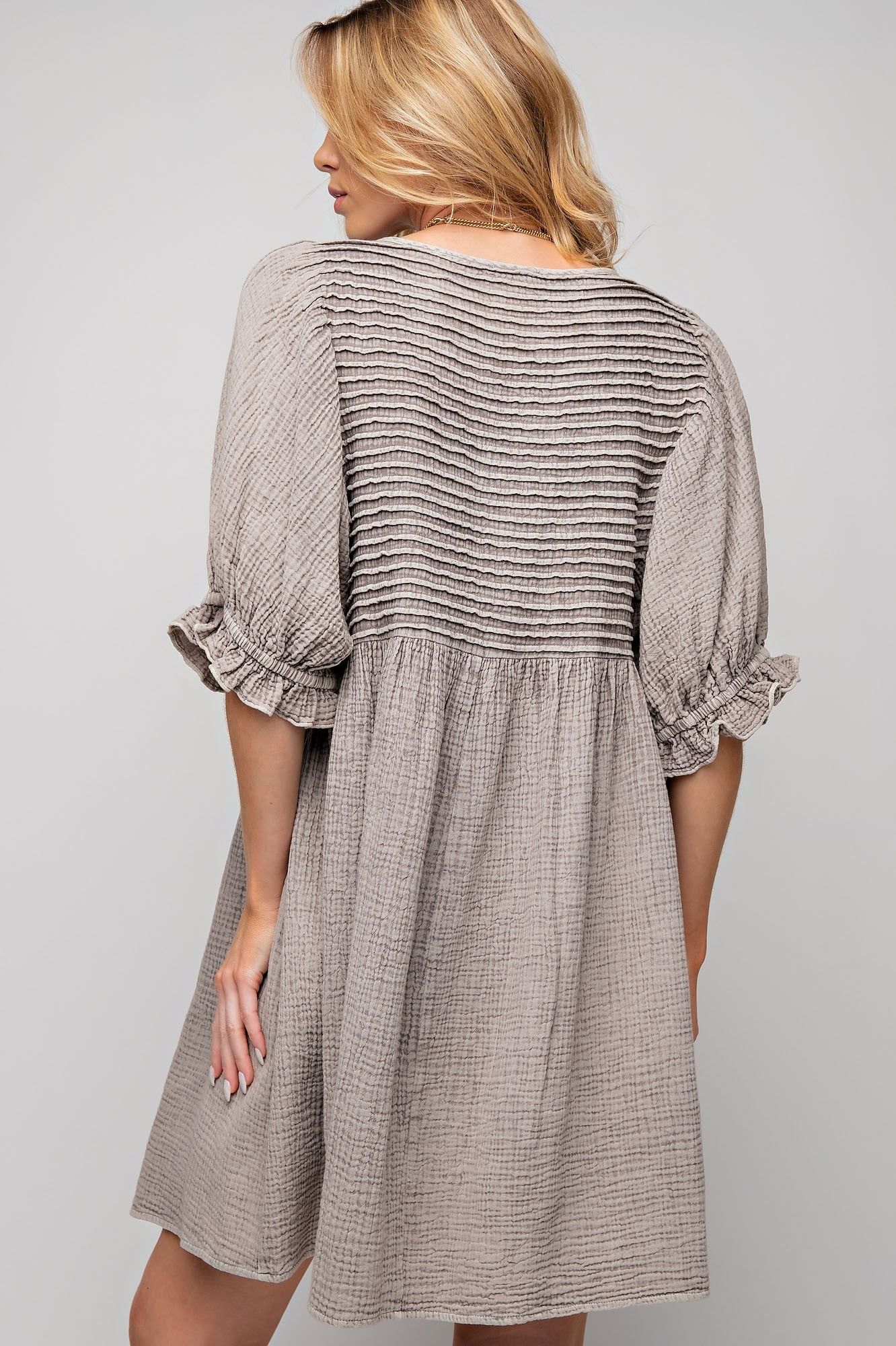 Ash Pintuck Mineral Washed Cotton Gauze Mini Dress sold by Pinkblush product image thumbnail 3