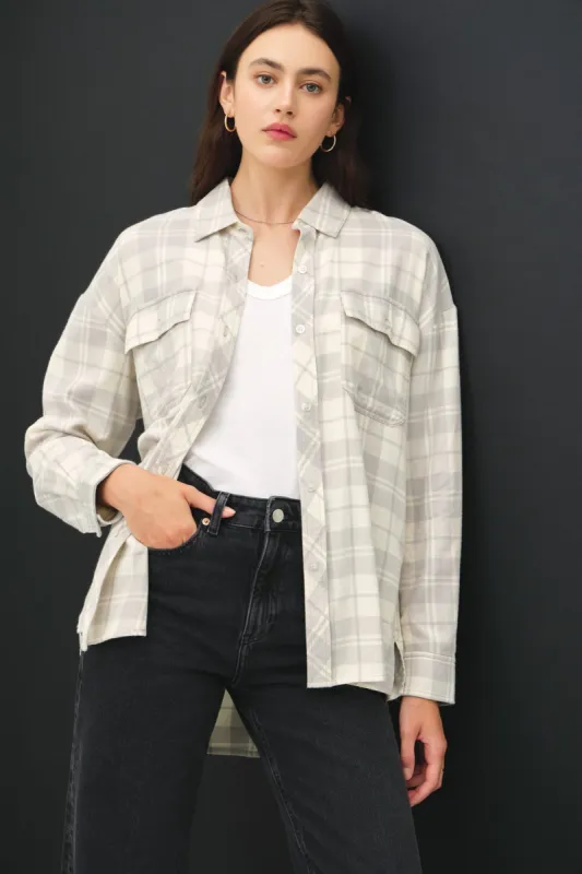 Grey Plaid Flannel Long Sleeve Button Down sold by Pinkblush