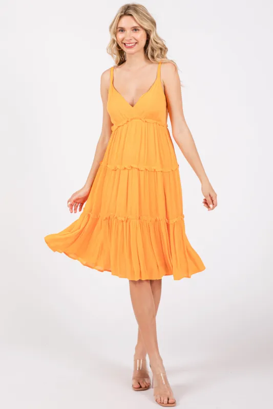 Orange Ruffle Tiered Cutout Back Tie Dress sold by Pinkblush