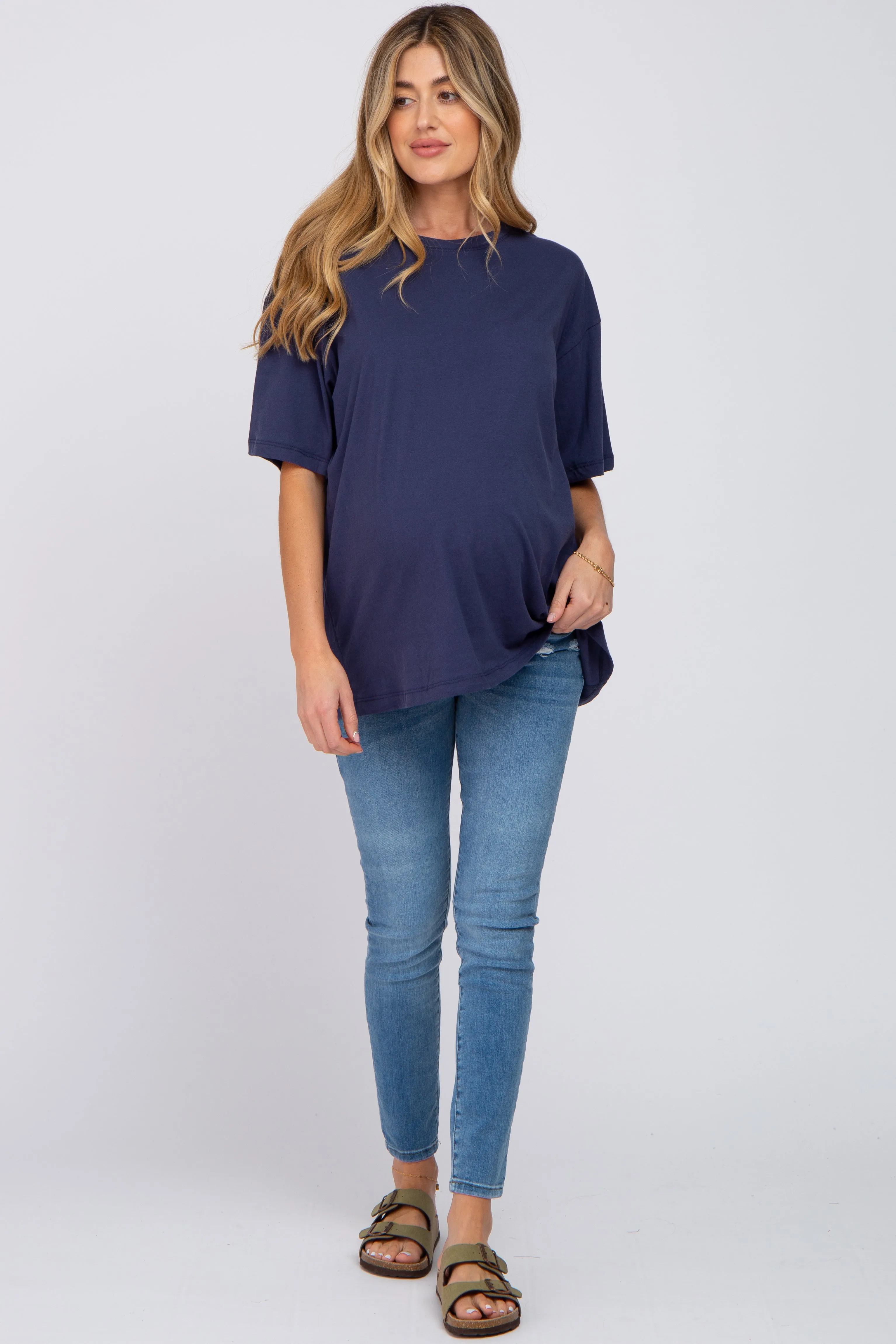 Navy Basic Oversized Maternity Tee sold by Pinkblush product image thumbnail 4