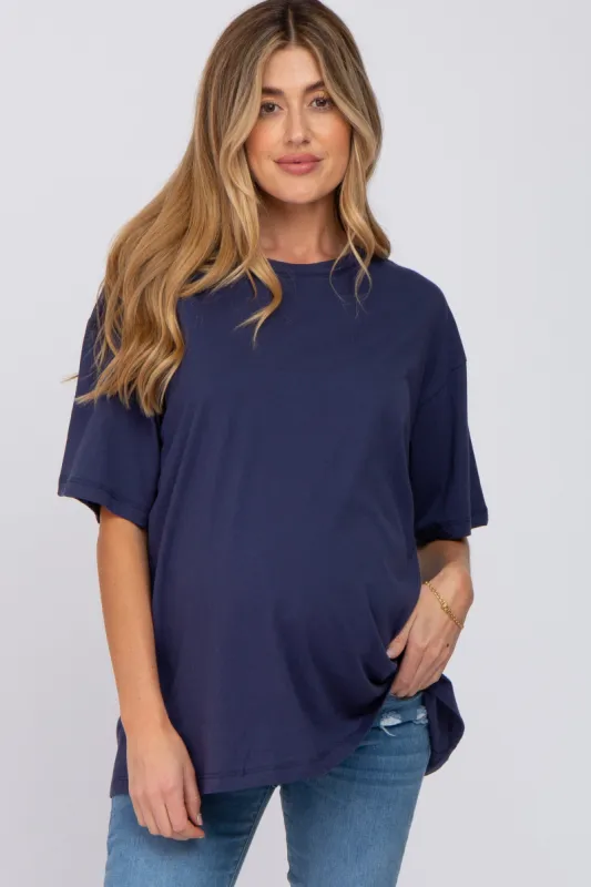 Navy Basic Oversized Maternity Tee sold by Pinkblush