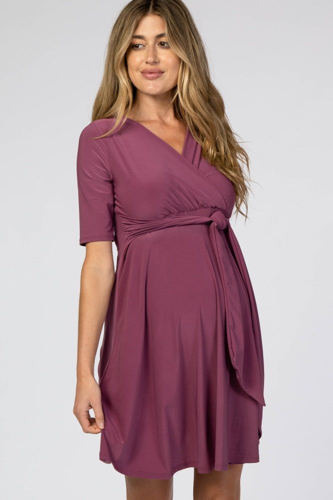 Purple Waist Tie Maternity Nursing Dress sold by Pinkblush product image thumbnail 4