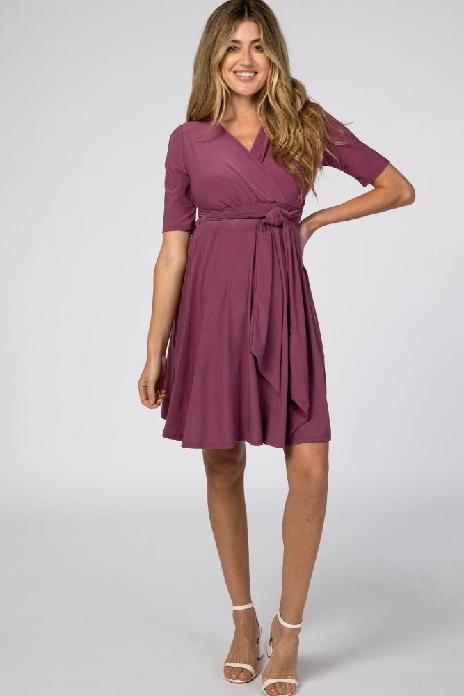 Purple Waist Tie Maternity Nursing Dress sold by Pinkblush