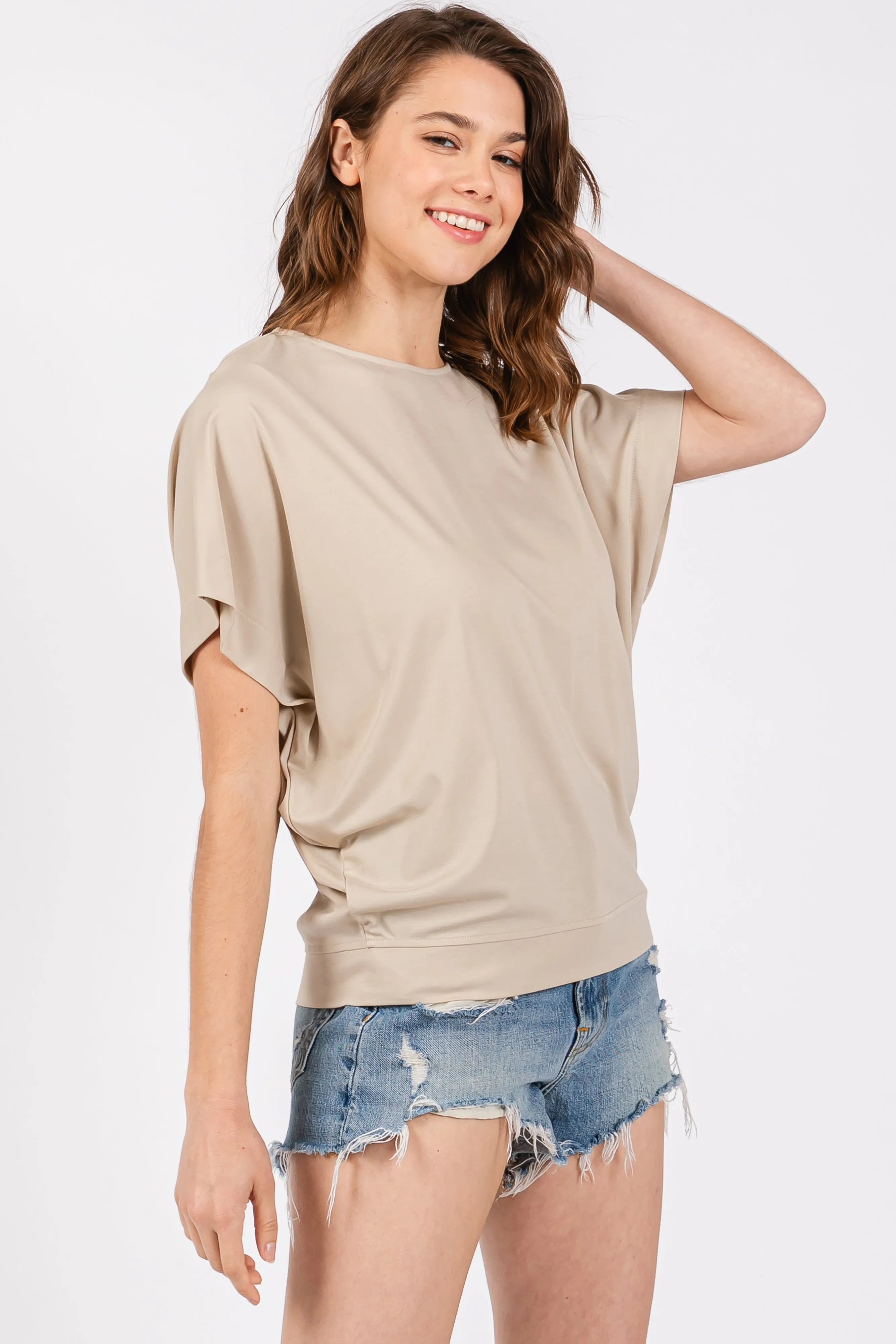 Beige Round Neck Dolman Sleeve Top sold by Pinkblush product image thumbnail 2
