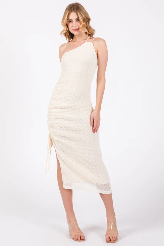 Ivory Textured One Shoulder Midi Dress sold by Pinkblush