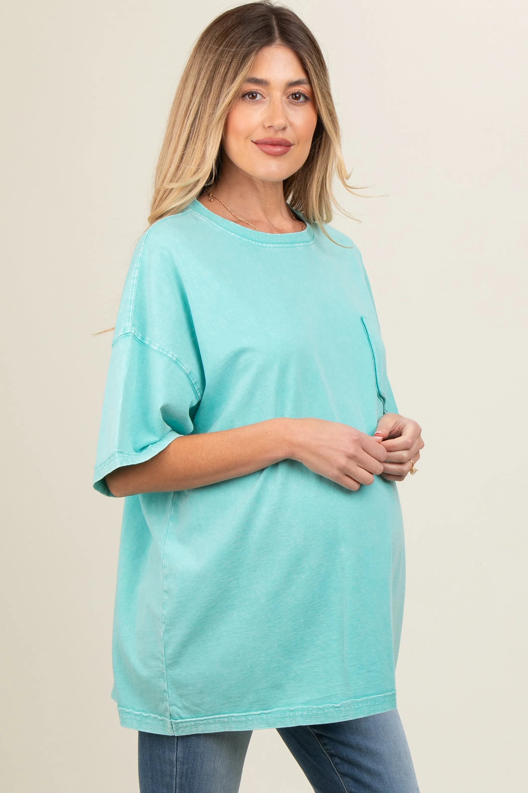 Aqua Faded Wash Maternity Short Sleeve Top sold by Pinkblush product image thumbnail 3