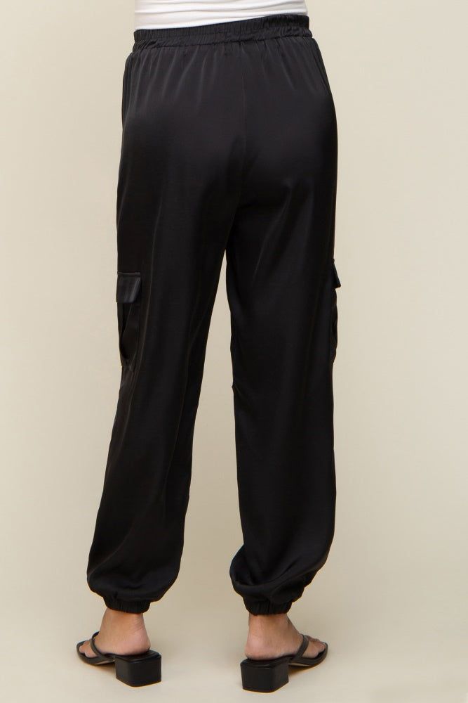 Black Satin Cargo Maternity Jogger Pants sold by Pinkblush product image thumbnail 4