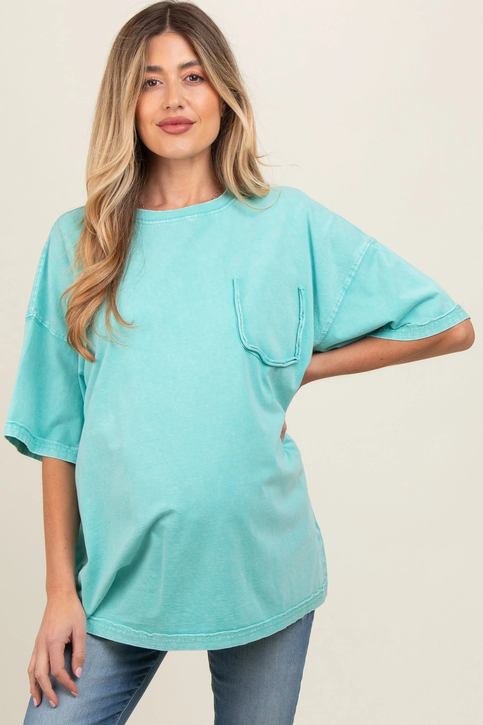 Aqua Faded Wash Maternity Short Sleeve Top sold by Pinkblush