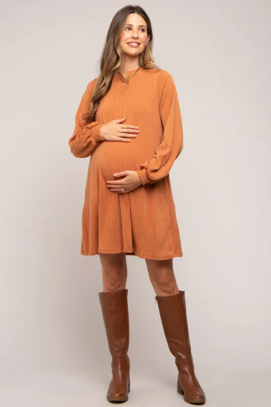 Camel Mock Neck Long Sleeve Maternity Dress sold by Pinkblush