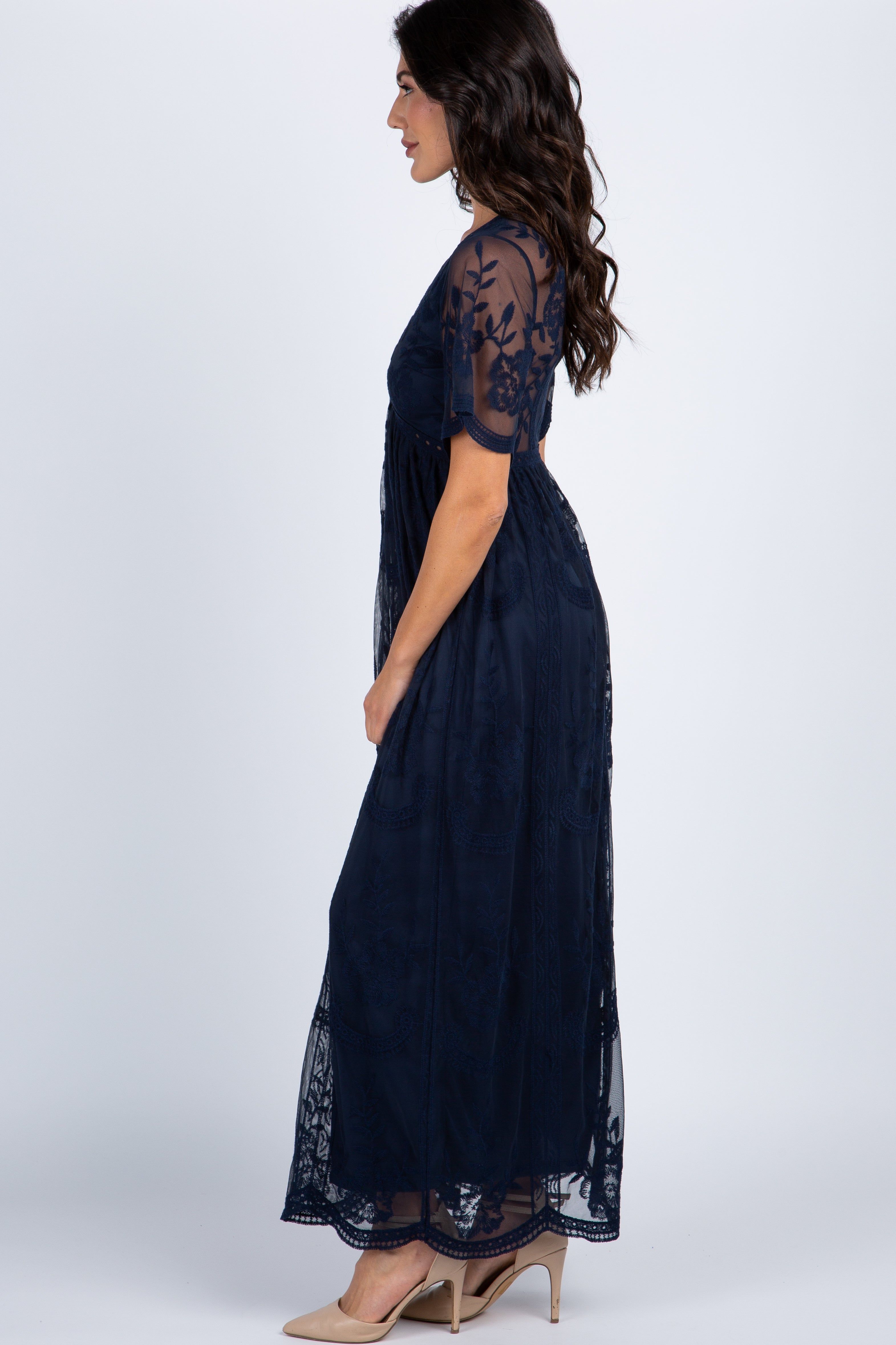 PinkBlush Navy Blue Lace Mesh Overlay Maxi Dress sold by Pinkblush product image thumbnail 2