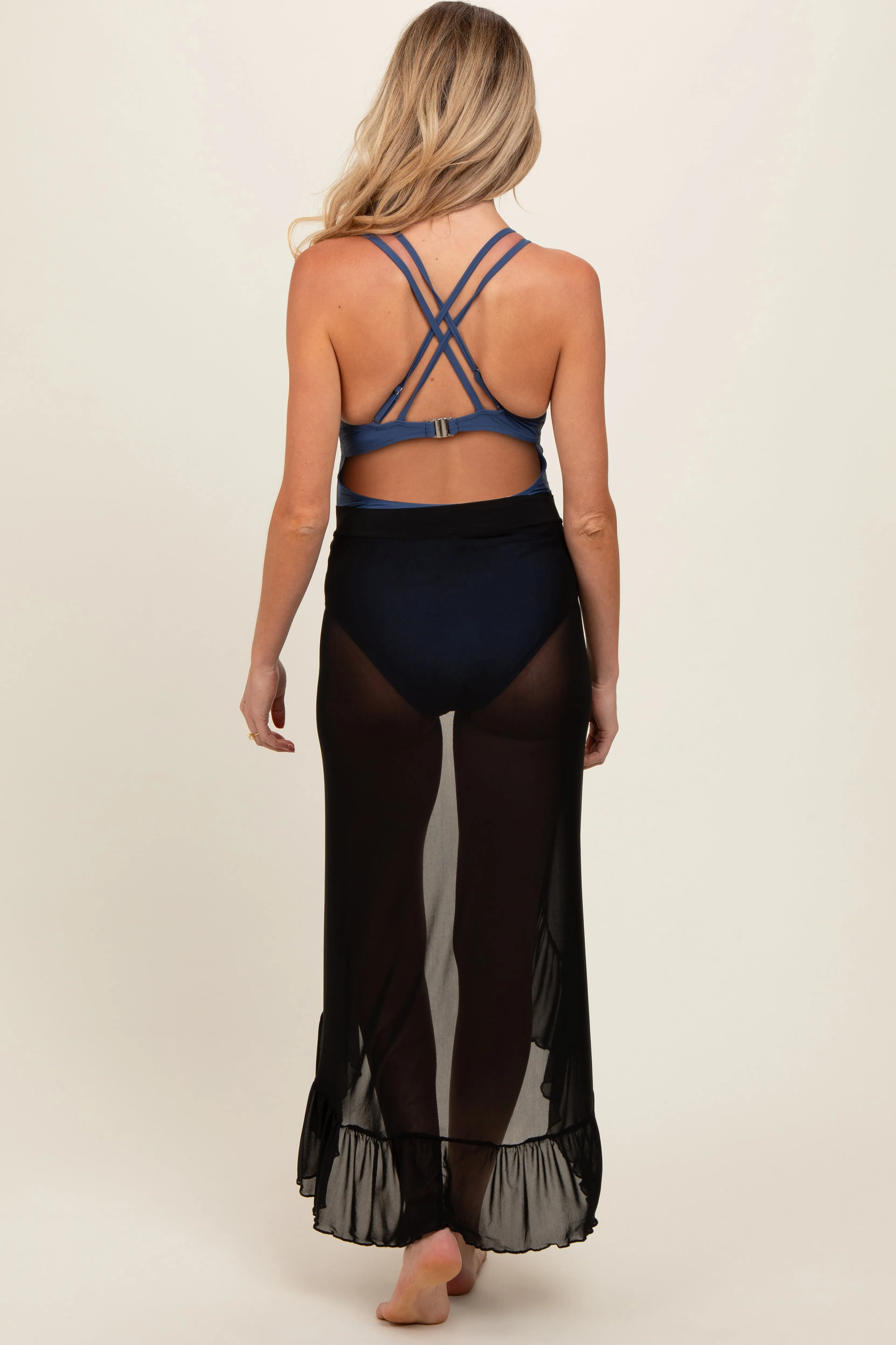 Black Sheer Ruffle Accent Maternity Cover Up sold by Pinkblush product image thumbnail 3