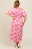 Pink Floral Smocked Sweetheart Neck Short Puff Sleeve Maternity Plus Midi Dress sold by Pinkblush