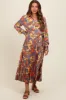Orange Paisley Print Pleated Button Down Maternity Midi Dress sold by Pinkblush