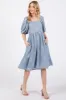Blue Textured Floral Square Neck Puff Sleeve Dress sold by Pinkblush