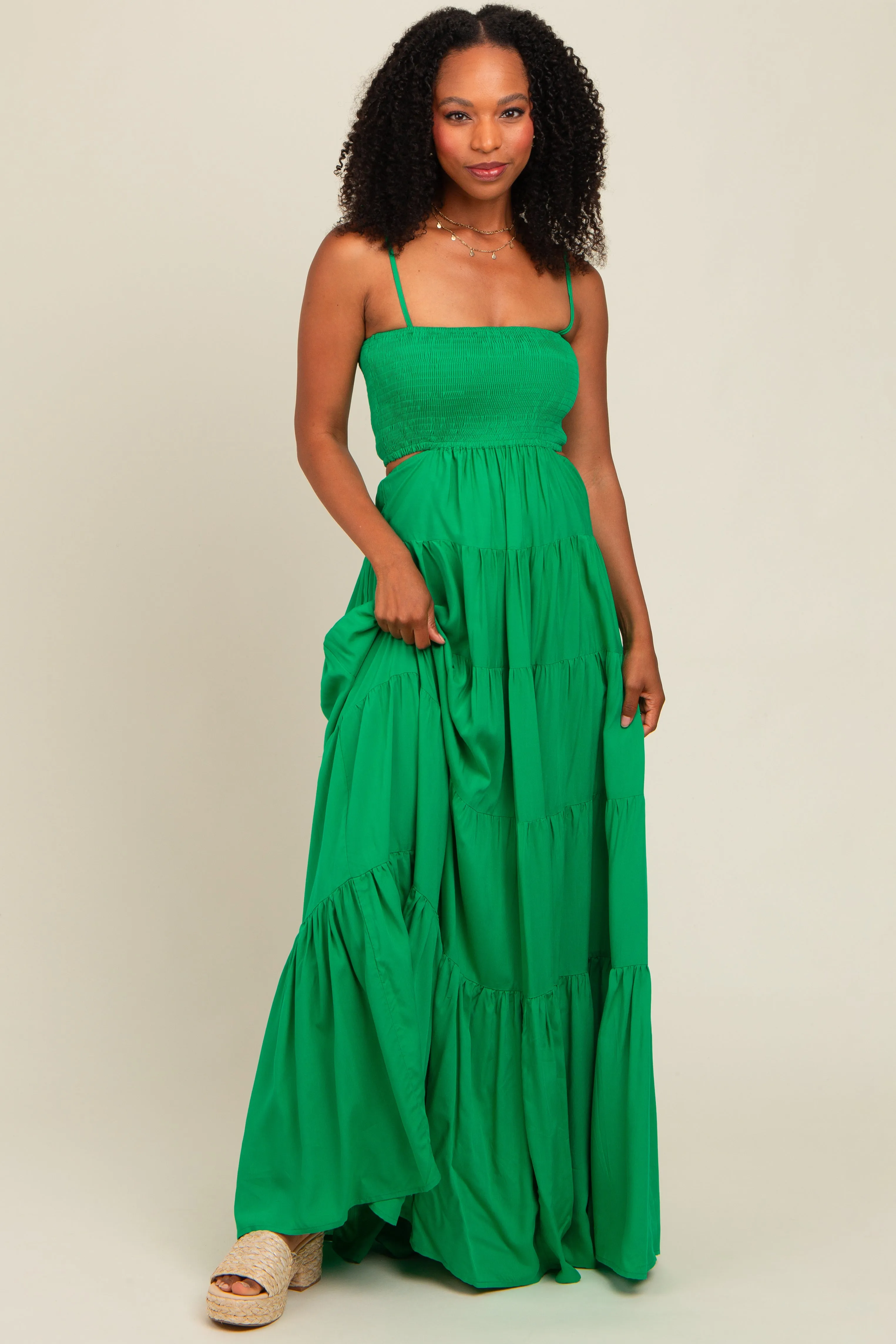 Green Smocked Cutout Maternity Maxi Dress sold by Pinkblush product image thumbnail 5