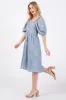 Blue Textured Floral Square Neck Puff Sleeve Dress sold by Pinkblush