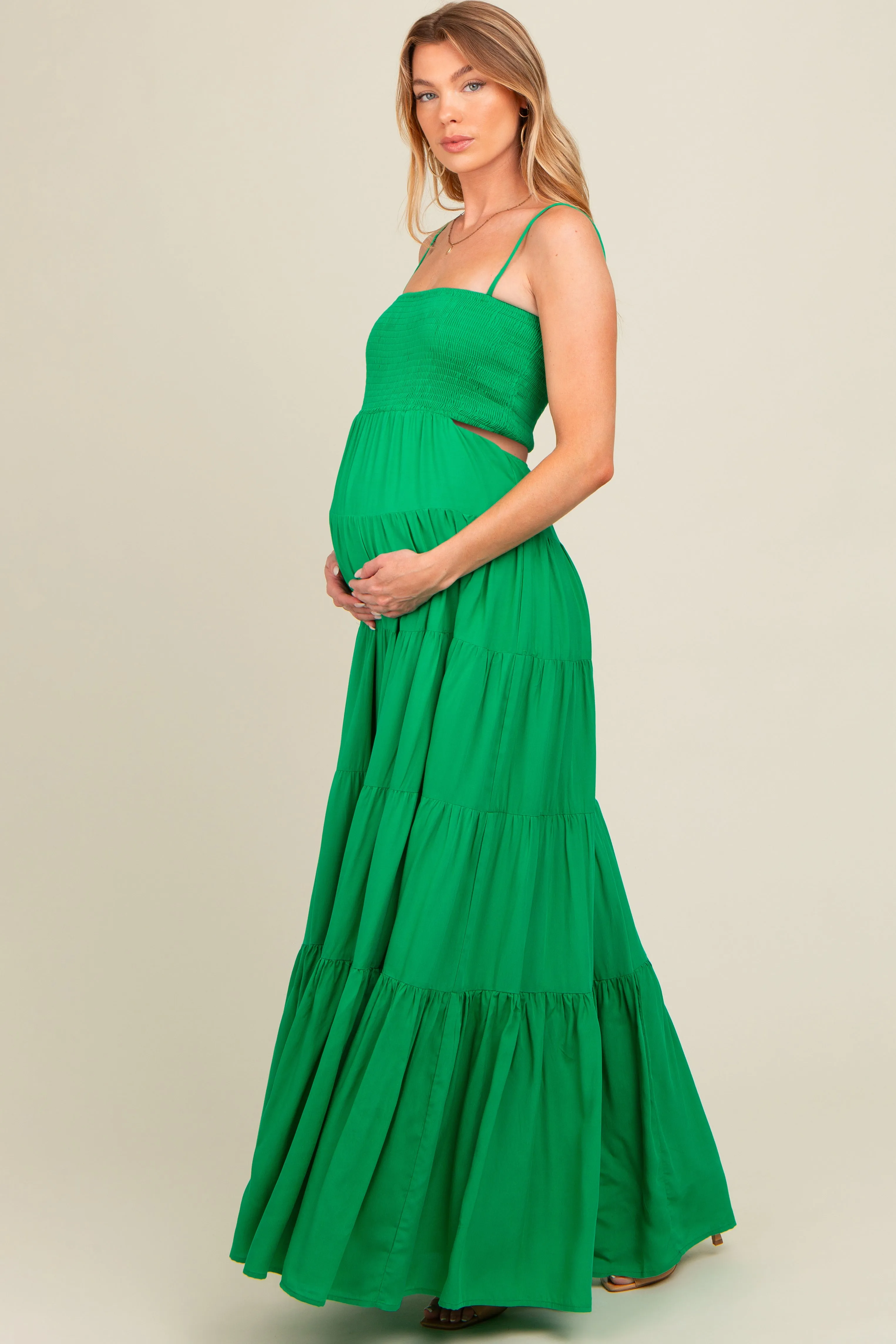 Green Smocked Cutout Maternity Maxi Dress sold by Pinkblush product image thumbnail 3