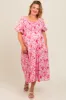 Pink Floral Smocked Sweetheart Neck Short Puff Sleeve Maternity Plus Midi Dress sold by Pinkblush
