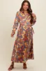 Orange Paisley Print Pleated Button Down Maternity Midi Dress sold by Pinkblush