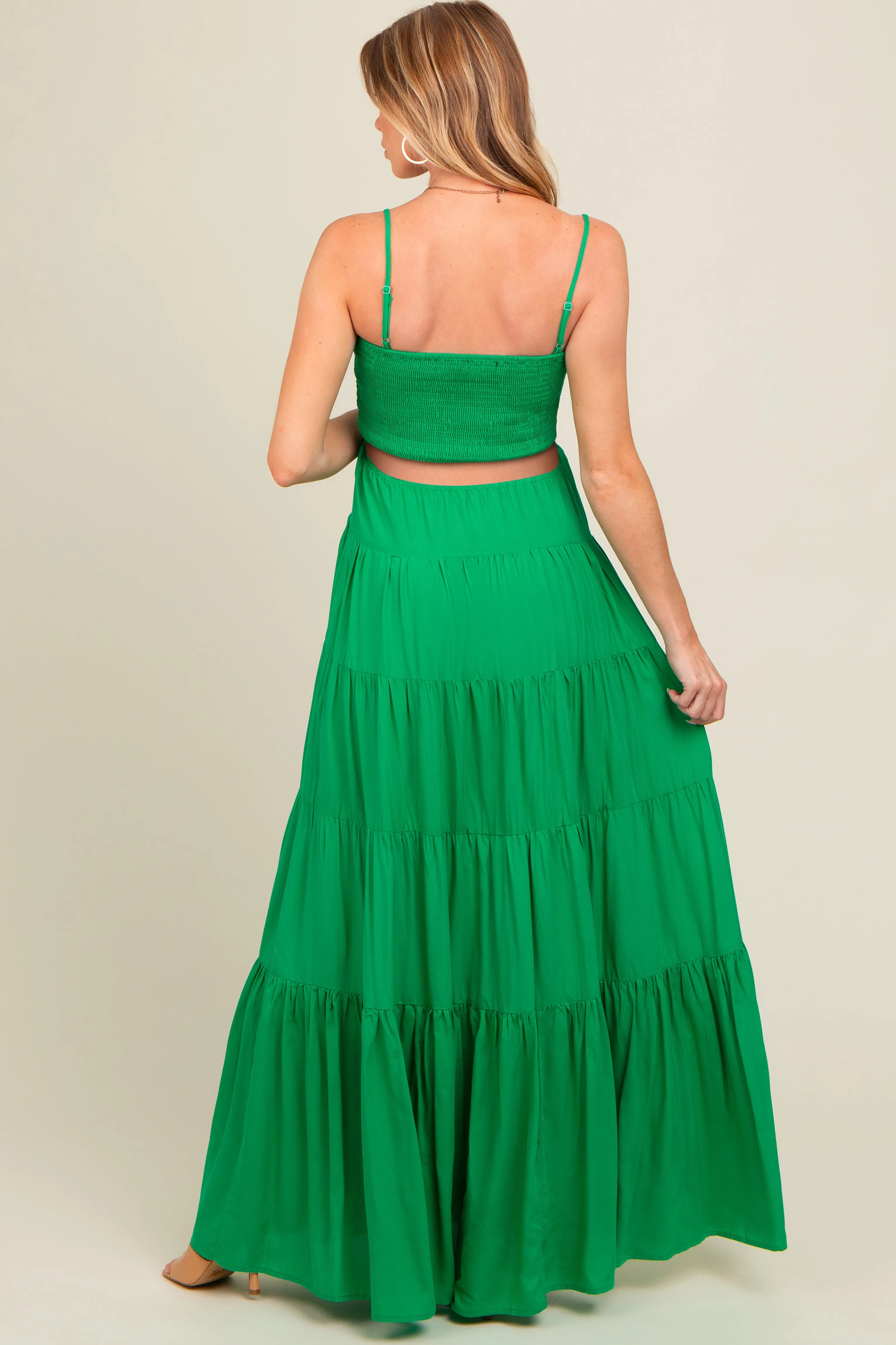 Green Smocked Cutout Maternity Maxi Dress sold by Pinkblush product image thumbnail 4