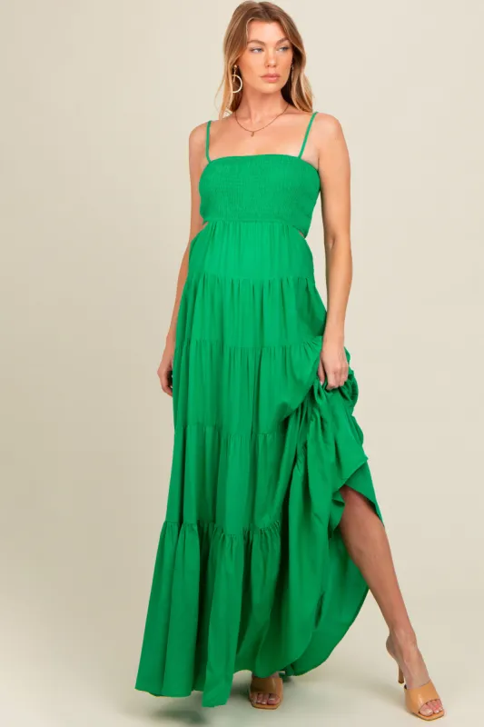 Green Smocked Cutout Maternity Maxi Dress sold by Pinkblush