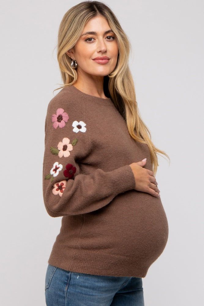 Mocha Knit Floral Maternity Sweater sold by Pinkblush product image thumbnail 2