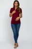 Burgundy Solid Short Sleeve Wrap Front Maternity/Nursing Top sold by Pinkblush
