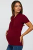 Burgundy Solid Short Sleeve Wrap Front Maternity/Nursing Top sold by Pinkblush