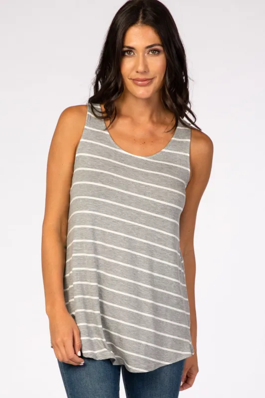 Heather Grey Striped Round Neck Tank Top sold by Pinkblush