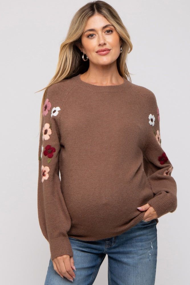 Mocha Knit Floral Maternity Sweater sold by Pinkblush