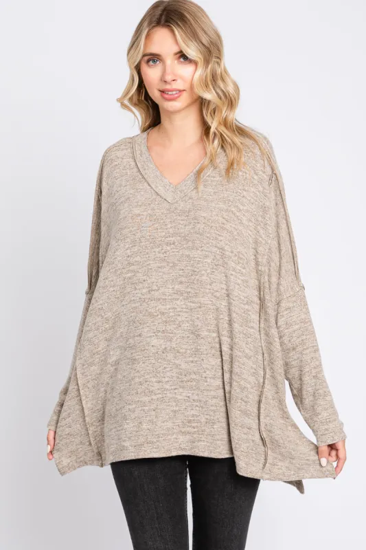 Light Mocha Heathered Soft Knit Long Sleeve Top sold by Pinkblush