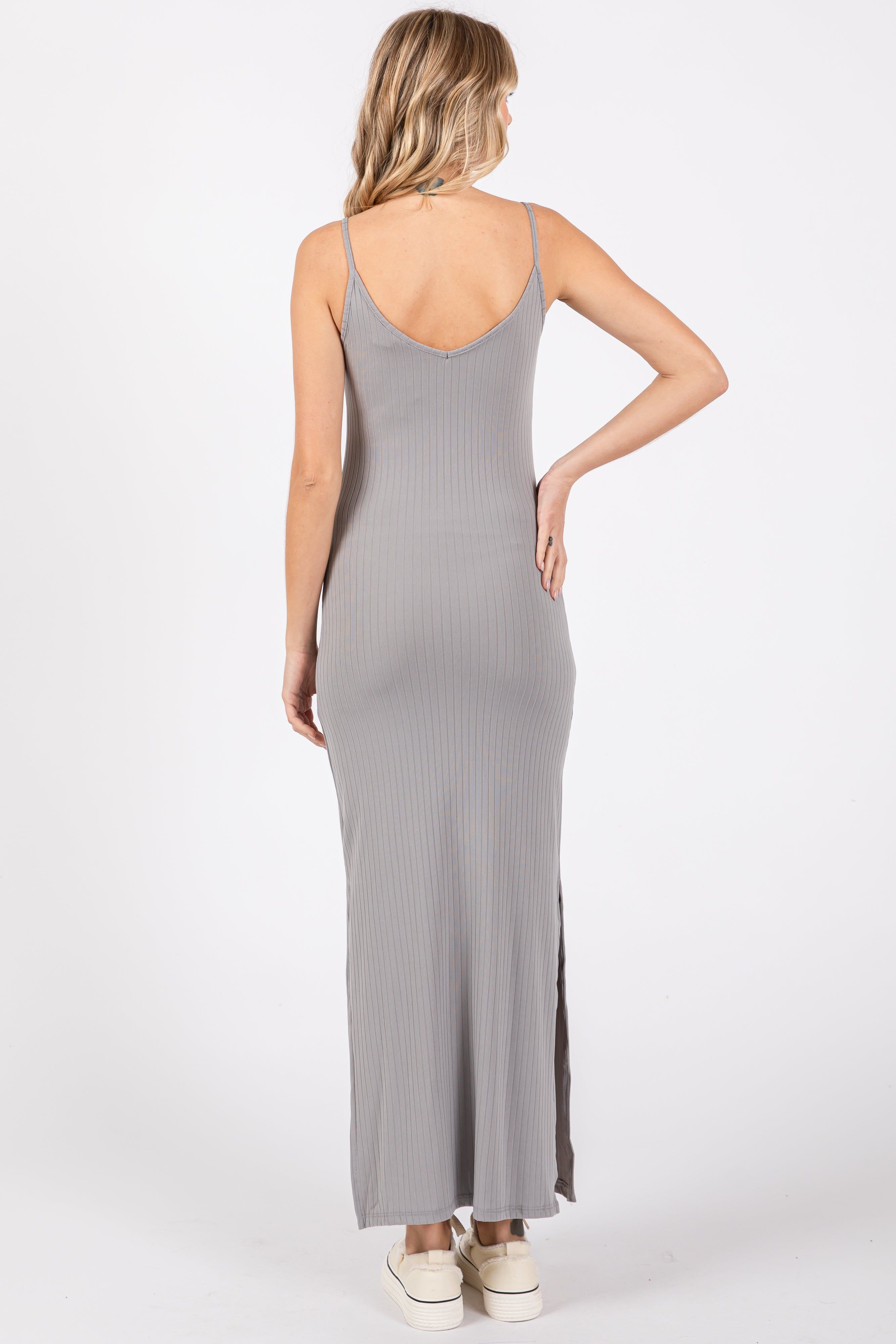 Heather Grey Ribbed Side Slit Maxi Dress sold by Pinkblush product image thumbnail 3