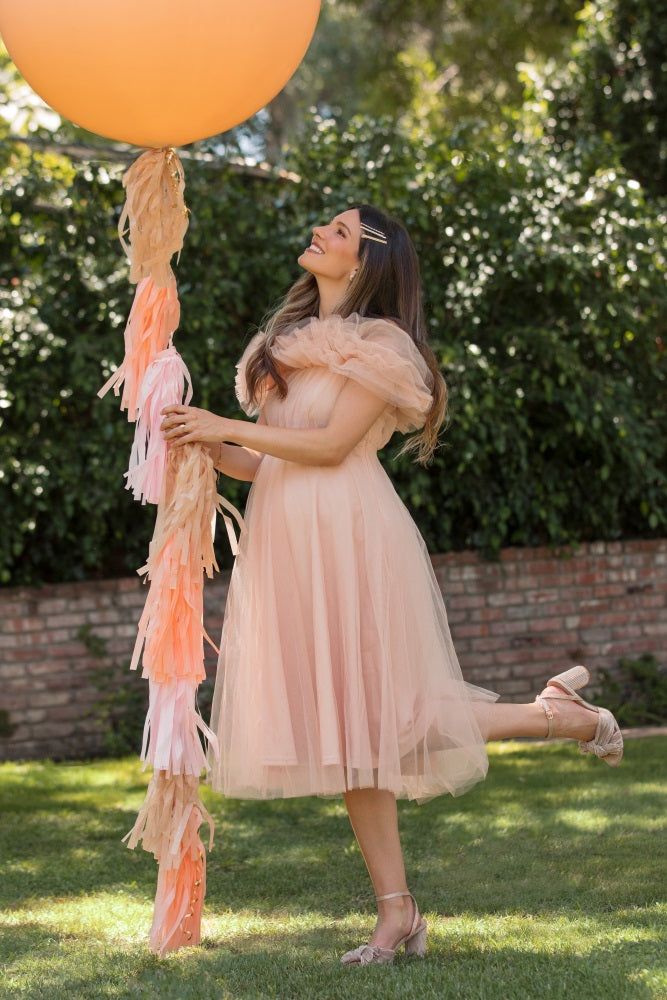 Light Pink Tulle Off Shoulder Maternity Midi Dress sold by Pinkblush product image thumbnail 5