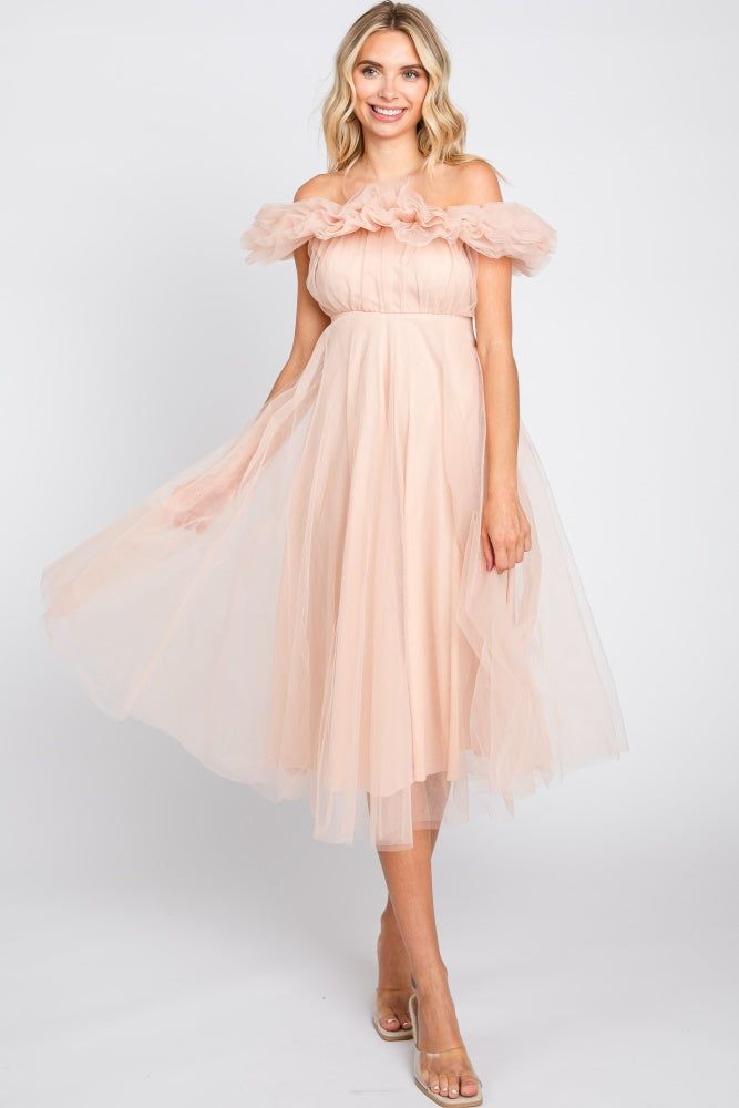 Light Pink Tulle Off Shoulder Maternity Midi Dress sold by Pinkblush product image thumbnail 6