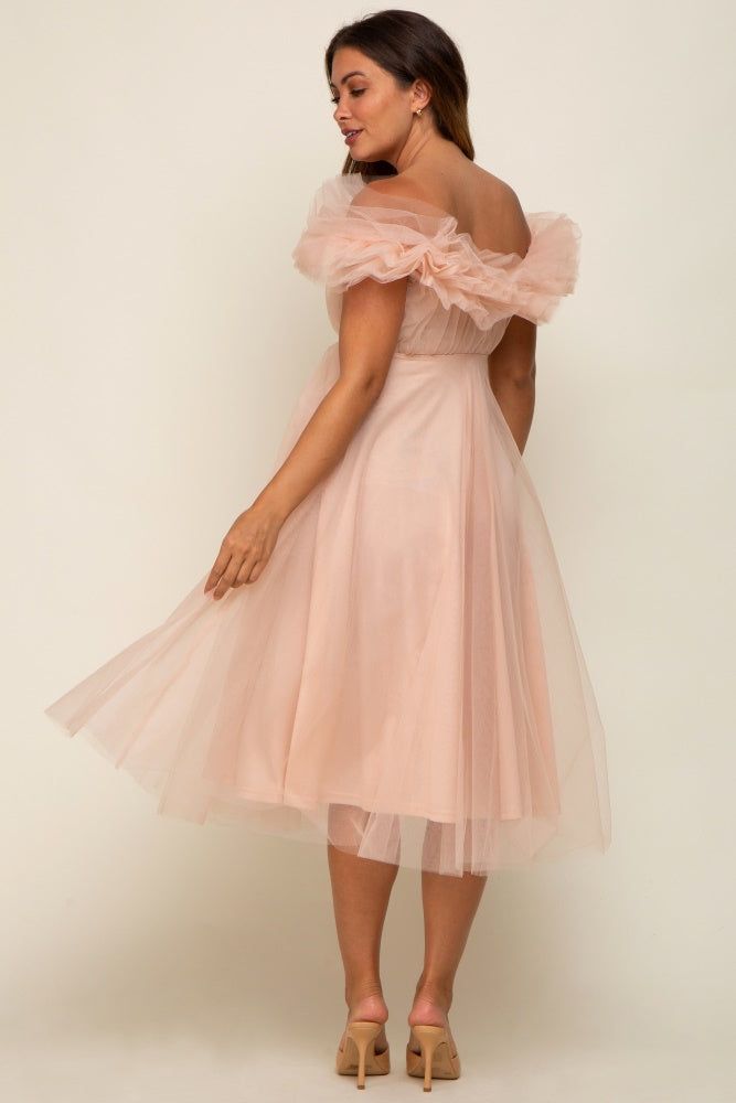 Light Pink Tulle Off Shoulder Maternity Midi Dress sold by Pinkblush product image thumbnail 3