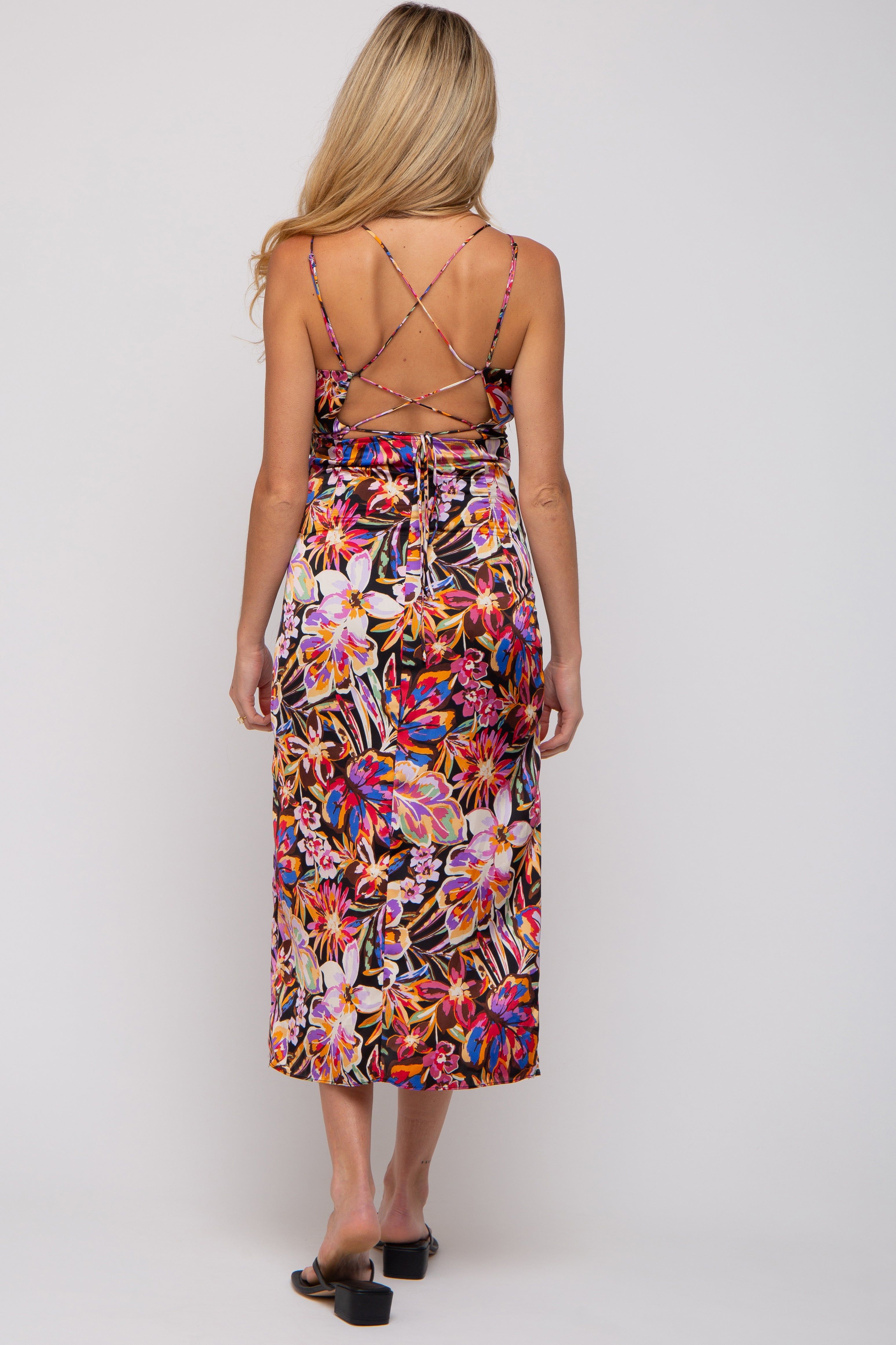 Multicolor Floral Lace Up Wrap Maternity Midi Dress sold by Pinkblush product image thumbnail 3