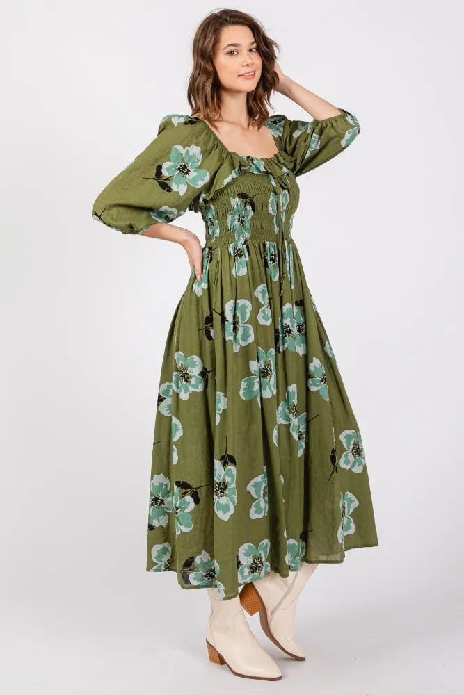 Olive Floral Smocked Midi Dress sold by Pinkblush product image thumbnail 2