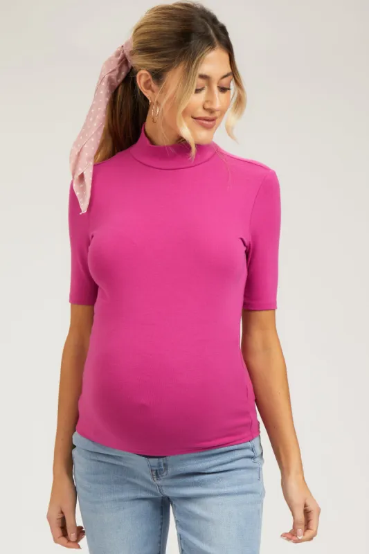 Fuchsia Short Sleeve Turtleneck Maternity Top sold by Pinkblush